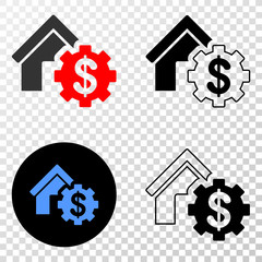 House financial settings EPS vector icon with contour, black and colored versions. Illustration style is flat iconic symbol on chess transparent background.