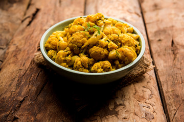 Dry Gobi Masala/ cauliflower Sabzi served in a bowl. selective focus