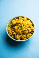 Dry Gobi Masala/ cauliflower Sabzi served in a bowl. selective focus