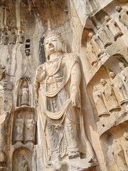 Luoyang Longmen grottoes. Broken Buddha and the stone caves and sculptures in the Longmen Grottoes in Luoyang, China. Taken in 14th October 2018