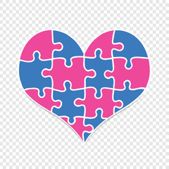 Heart Mde of Blue and Pink Puzzle Pieces Isolated
