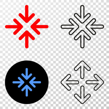 Meeting point arrows EPS vector icon with contour, black and colored versions. Illustration style is flat iconic symbol on chess transparent background.