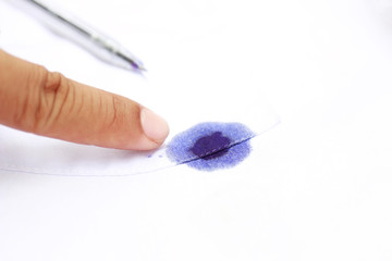 Dirty blue ink stain on clothes from daily life use pen 