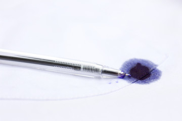 Dirty blue ink stain on clothes from daily life use pen 