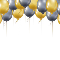 Balloons background, golden and silver balloons