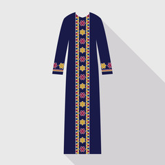 Beautiful arabian abaya in flat style. Muslim hijab, islamic female apparel. 