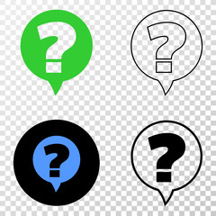 Question banner EPS vector pictogram with contour, black and colored versions. Illustration style is flat iconic symbol on chess transparent background.