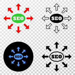 Seo distribution arrows EPS vector icon with contour, black and colored versions. Illustration style is flat iconic symbol on chess transparent background.