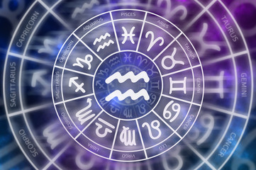 Zodiac Aquarius symbol inside of horoscope circle