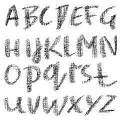Crayon textured font. Grunge script on white background. Vector calligraphy illustration.