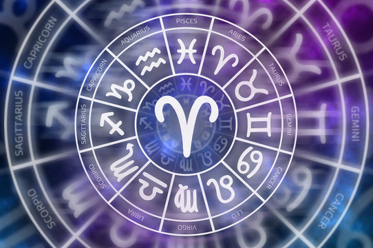 Zodiac Aries symbol inside of horoscope circle