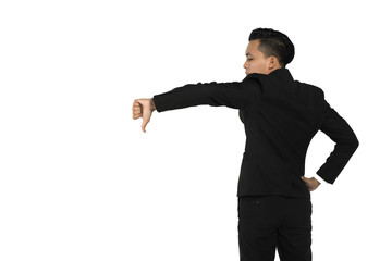 asian man showing hand sign isolated in white