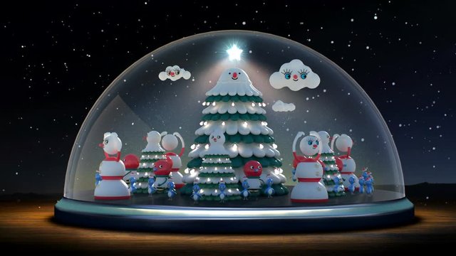 Merry christmas glass ball collection. Various snowman, seasons greeting, 4k animation.