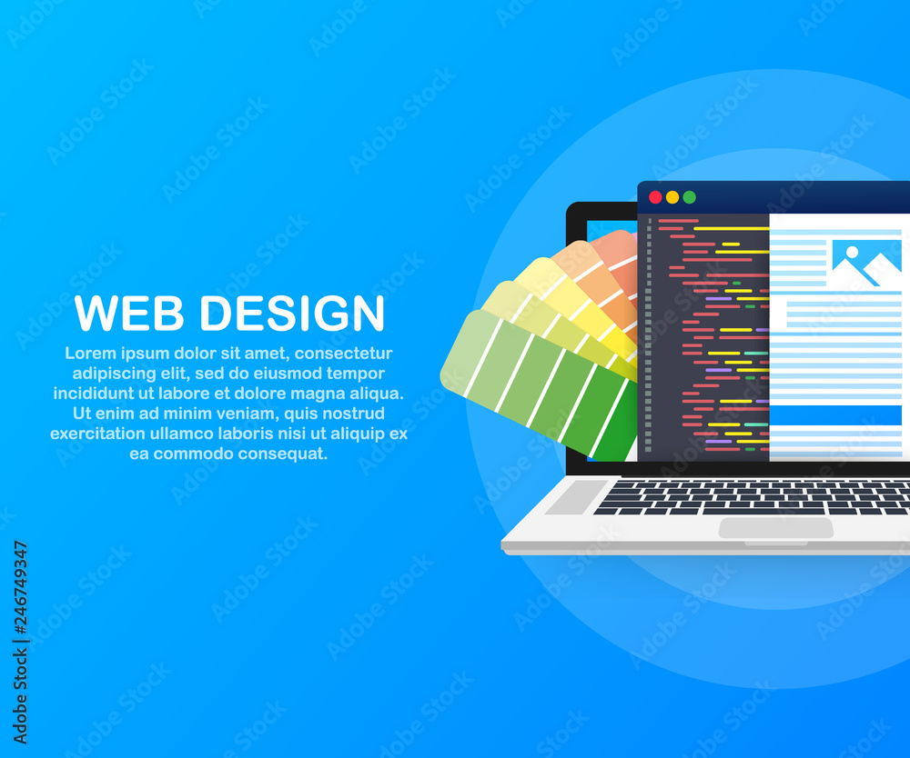 Poster web design illustration. concept of creating websites, designed banners for ui, ux design and web de