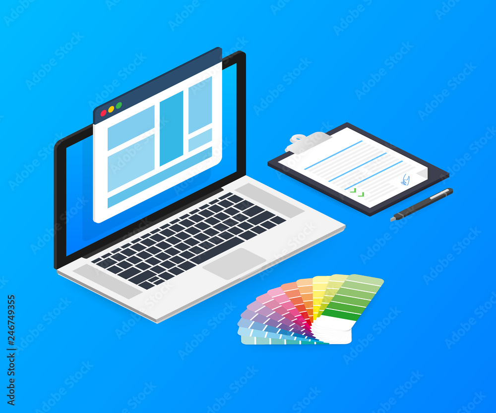 Poster web design illustration. concept of creating websites, designed banners for ui, ux design and web de