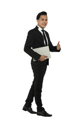 handsome asian man with corporate attire and a tablet