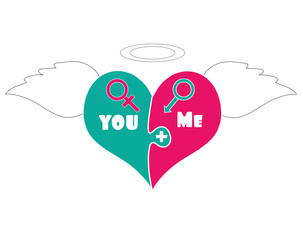 Puzzle Pieces Heart With Angel Wings, Halo Above