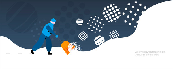 Janitor removing snow with spade