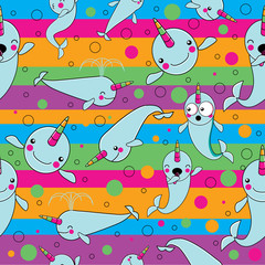 PATTERN WITH cute baby narwhal or whale unicorn characters