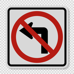 symbol  Do not turn left traffic sign on transparent background