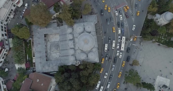 Istanbul Besiktas Sinan Pasa Mosque Aerial Top View