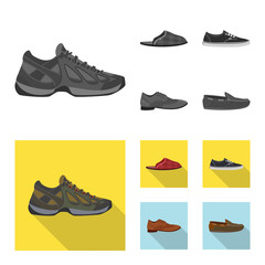 Vector illustration of shoe and footwear symbol. Collection of shoe and foot vector icon for stock.