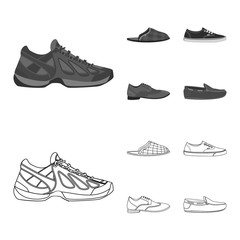 Vector design of shoe and footwear sign. Set of shoe and foot stock symbol for web.