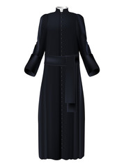 Christian priest cleric black cassock with white collar and belt realistic vector isolated on white background. Catholic, lutheran, anglican priesthood, missionary or seminarian vestment illustration - obrazy, fototapety, plakaty