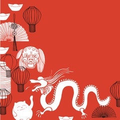 Chinese New Year vector  background.Sketch  illustration.