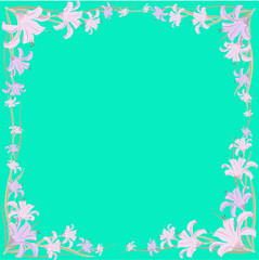 Vector illustration card with  lily flowers. Ornament in frame.