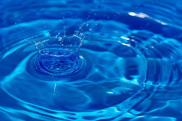 water drop splash in a glass blue colored