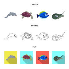 Fototapeta premium Isolated object of sea and animal symbol. Set of sea and marine vector icon for stock.