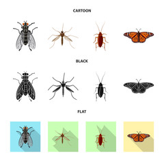 Vector illustration of insect and fly logo. Set of insect and element vector icon for stock.