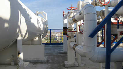 Naklejka premium Heat exchangers in a refinery