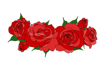 Composition of roses. Red flowers isolated on white. T-shirt print design