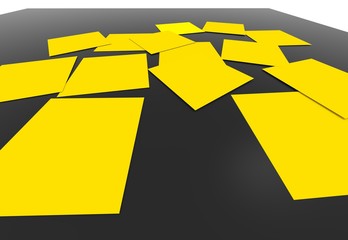 Notizzettel auf schwarzem Tisch Unordnung