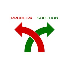 Problem and solution choice, arrow and problem and solution icon, sign or logo