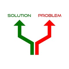 Problem and solution choice, arrow and problem and solution icon, sign or logo