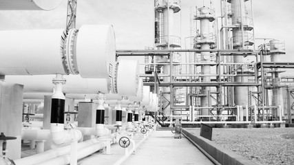 Heat exchangers in a refinery. The equipment for oil refining