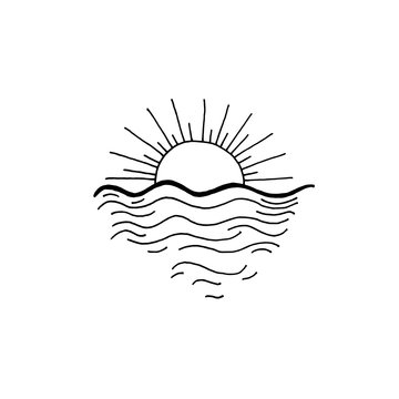 sunset in the ocean sketch drawing icon