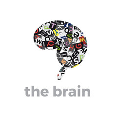 Creative logo of abstract brain. Vector illustration made with alphabet.