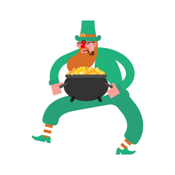 Dancing leprechaun. Dwarf with red beard and smoking pipe. St.Patrick 's Day. Holiday in Ireland.