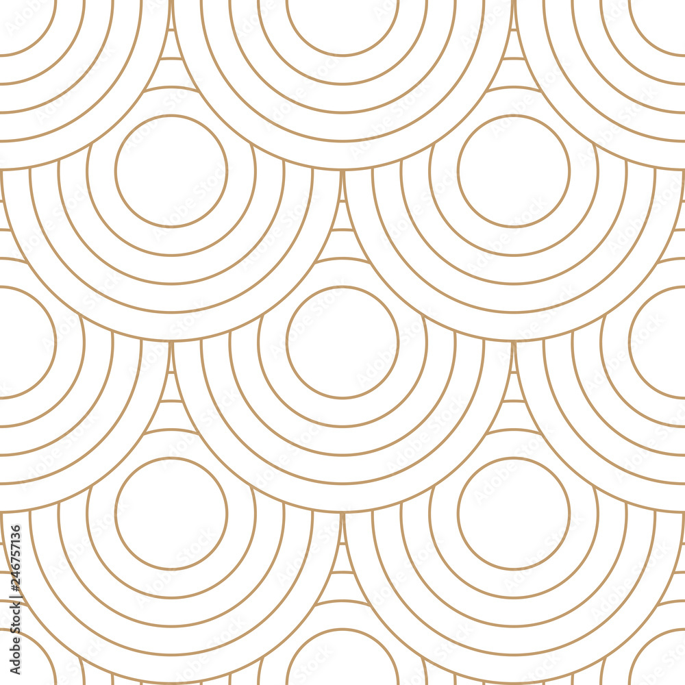 Poster Abstract retro pattern of geometric shapes. Golden mosaic backdrop. Geometric wave of circles  background, vector