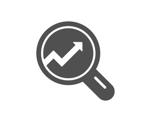 Chart icon. Report graph or Sales growth sign in Magnifying glass. Analysis and Statistics data symbol. Quality design element. Classic style icon. Vector