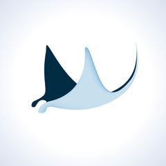 Creative logo of a manta, underwater. Vector isolated illustration - obrazy, fototapety, plakaty