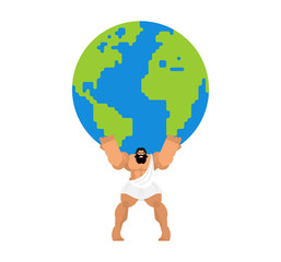 Atlas keeps earth. Atlant holds world on his shoulders