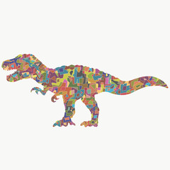 thundering dinosaur with a creative colorful pattern of geometric shapes