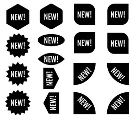 Obraz premium New sticker set. Black promotion labels. Modern vector flat style illustration isolated on white background. Black promotion labels for new arrivals shop section.