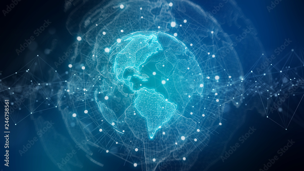 Aufkleber global network blue background 3d rendering