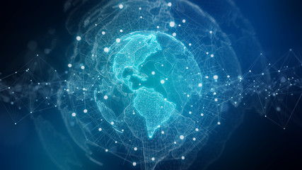 Global network blue background 3D rendering